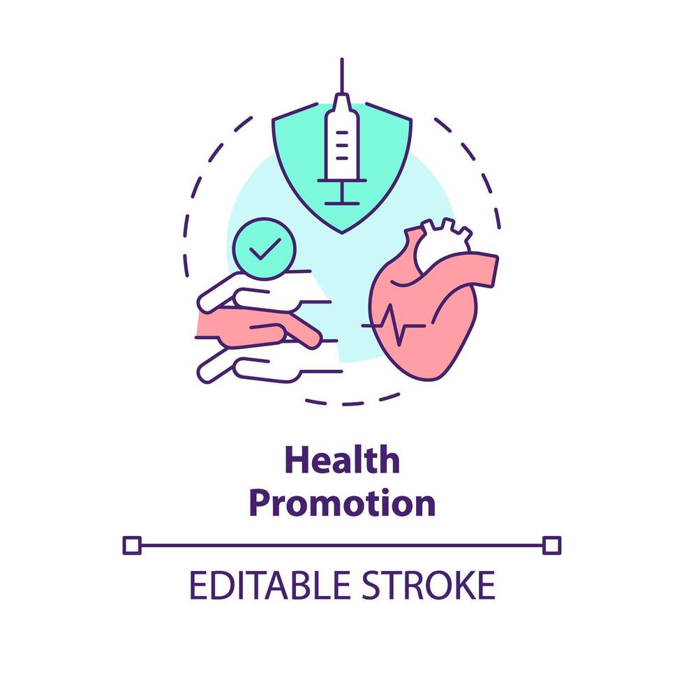 Health promotion multi color concept icon. Disease prevention. Public health. Preventive medicine. Role of NGO. Round shape line illustration. Abstract idea. Graphic design. Easy to use in article vector
