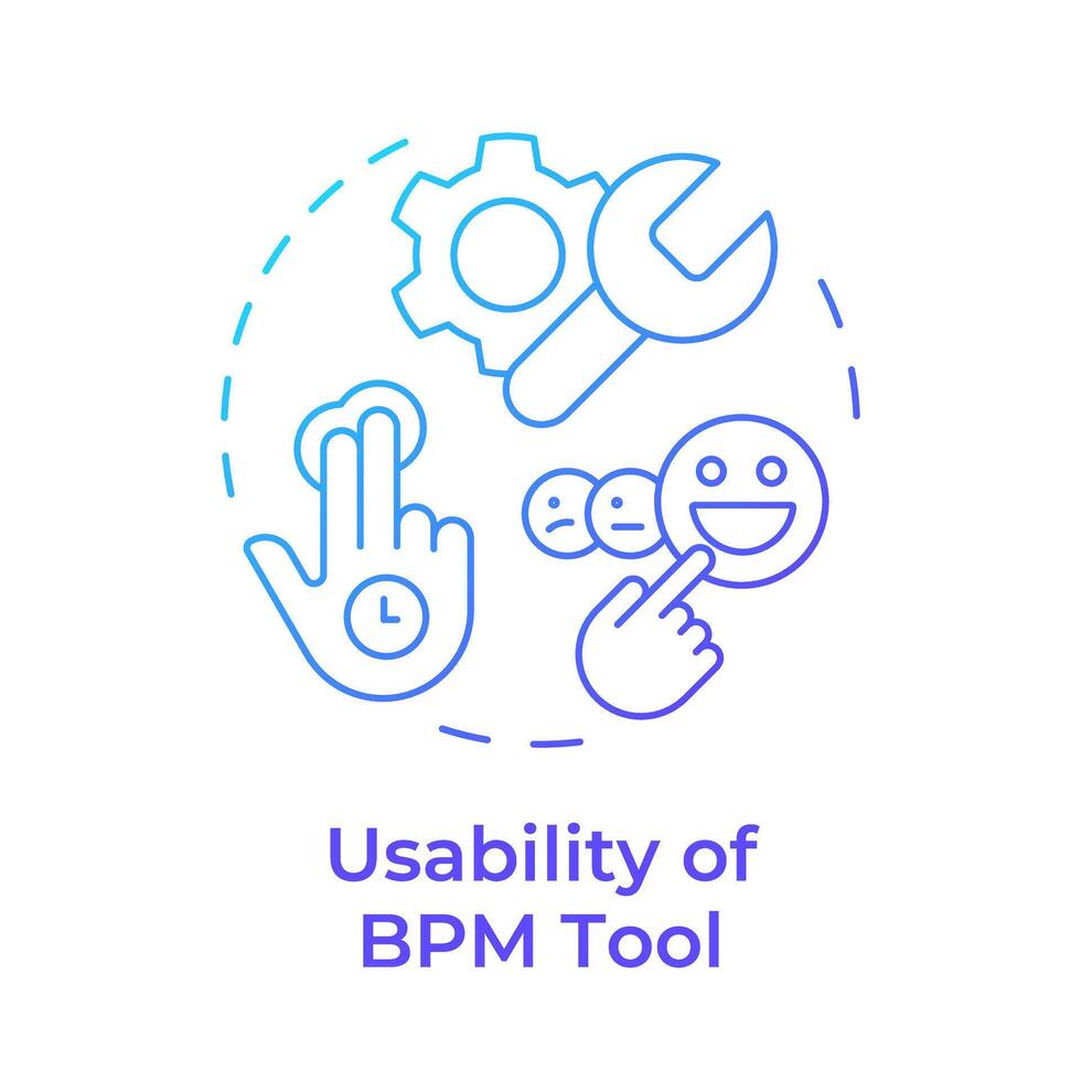 BPM tool usability blue gradient concept icon. User experience, customer service. Productivity improve. Round shape line illustration. Abstract idea. Graphic design. Easy to use in infographic vector