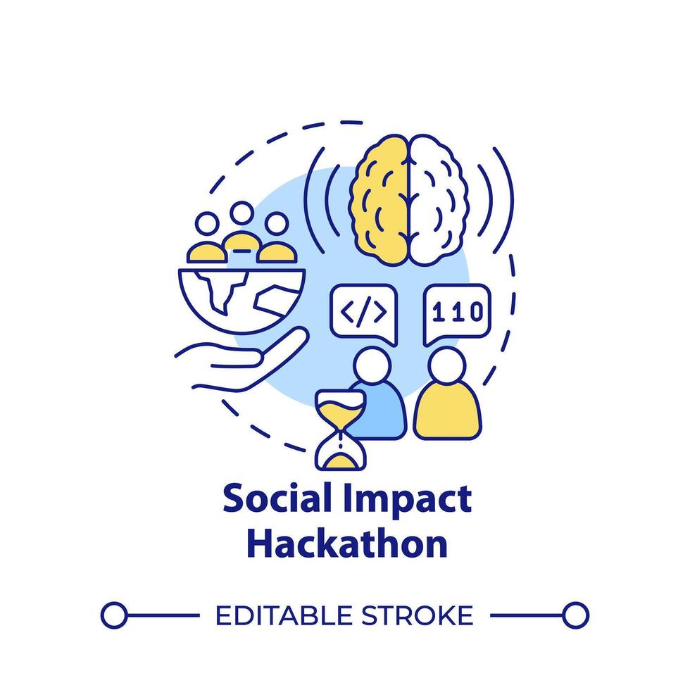 Social impact hackathon multi color concept icon. Addressing social issues. Community development. Round shape line illustration. Abstract idea. Graphic design. Easy to use in website vector
