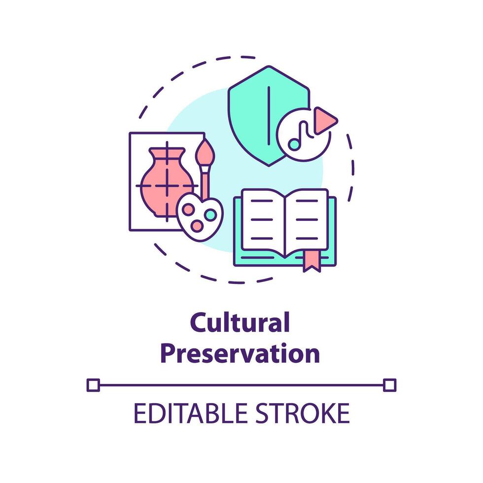 Cultural preservation multi color concept icon. Conservation of culture and traditions. Role of NGO. Round shape line illustration. Abstract idea. Graphic design. Easy to use in article vector