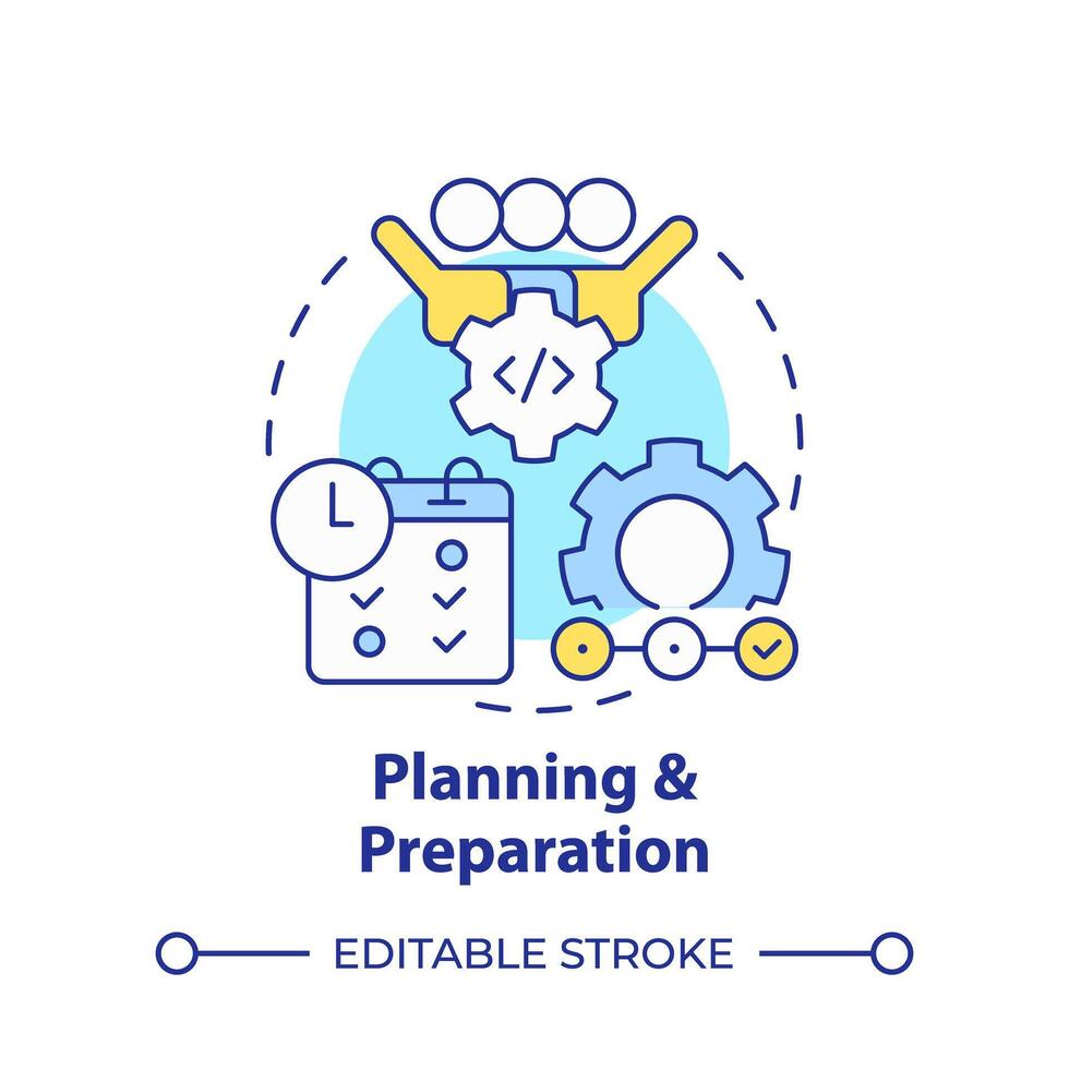 planificación y preparación multi color concepto icono. hackathon proceso estructura. proyecto gestión. redondo forma línea ilustración. resumen idea. gráfico diseño. fácil a utilizar en promocional materiales vector