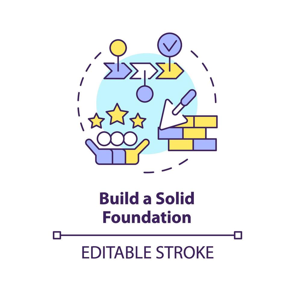 Build solid foundation multi color concept icon. Steps to start nonprofit organization. Strategic planning. Round shape line illustration. Abstract idea. Graphic design. Easy to use in article vector