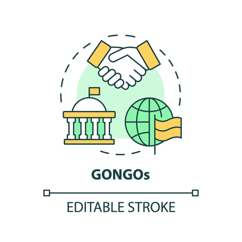 GONGOs multi color concept icon. Government organized NGO. State sponsored organizations. Global affairs. Round shape line illustration. Abstract idea. Graphic design. Easy to use in article vector