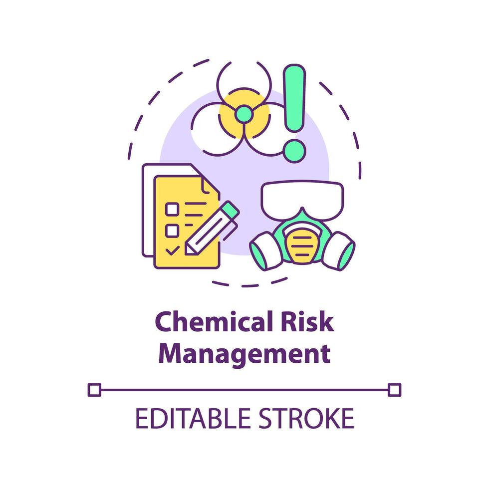 Chemical risk management multi color concept icon. Personal protective equipment. Hazard danger sign. Round shape line illustration. Abstract idea. Graphic design. Easy to use presentation, article vector