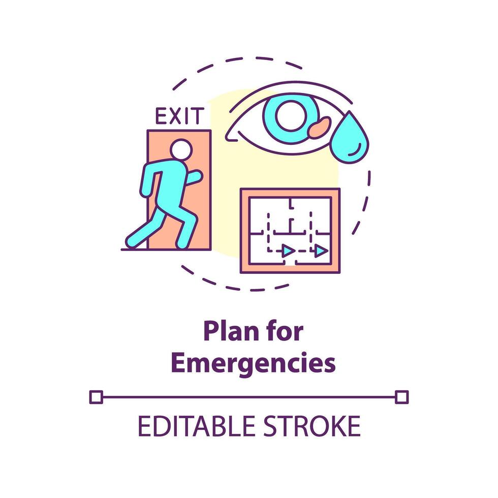 Plan for emergencies multi color concept icon. Emergency operations plan. Evacuation preparedness. Round shape line illustration. Abstract idea. Graphic design. Easy to use presentation, article vector