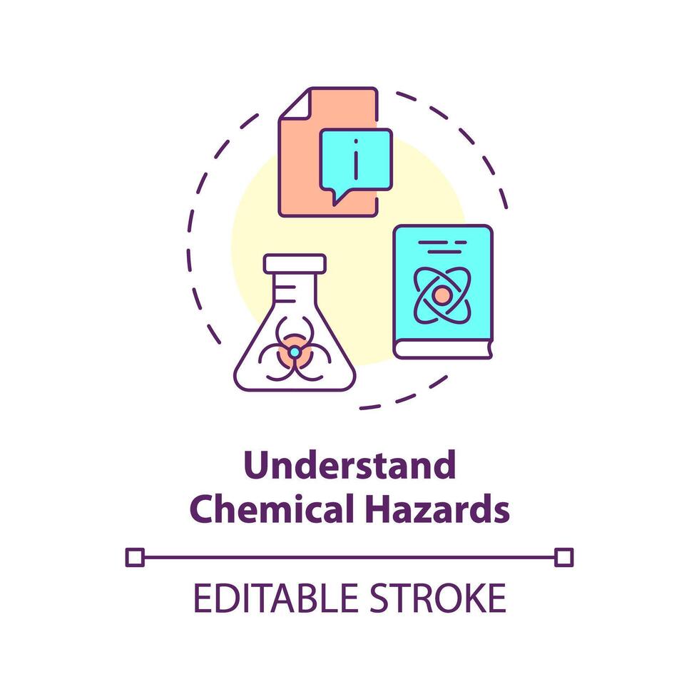 Understand chemical hazards multi color concept icon. Laboratory information management. Sample tracking. Round shape line illustration. Abstract idea. Graphic design. Easy to use presentation vector