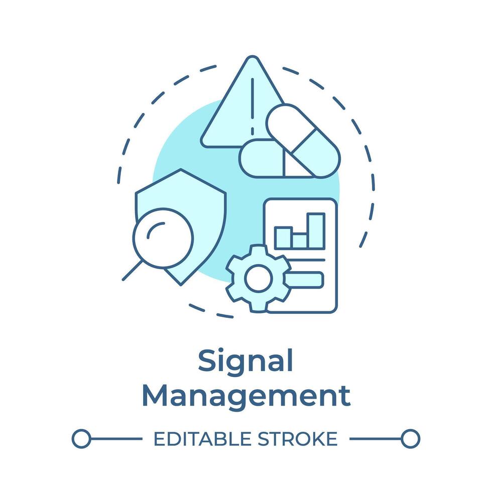 Signal management soft blue concept icon. Product quality, pharmacovigilance. Risk evaluation. Round shape line illustration. Abstract idea. Graphic design. Easy to use in infographic, article vector