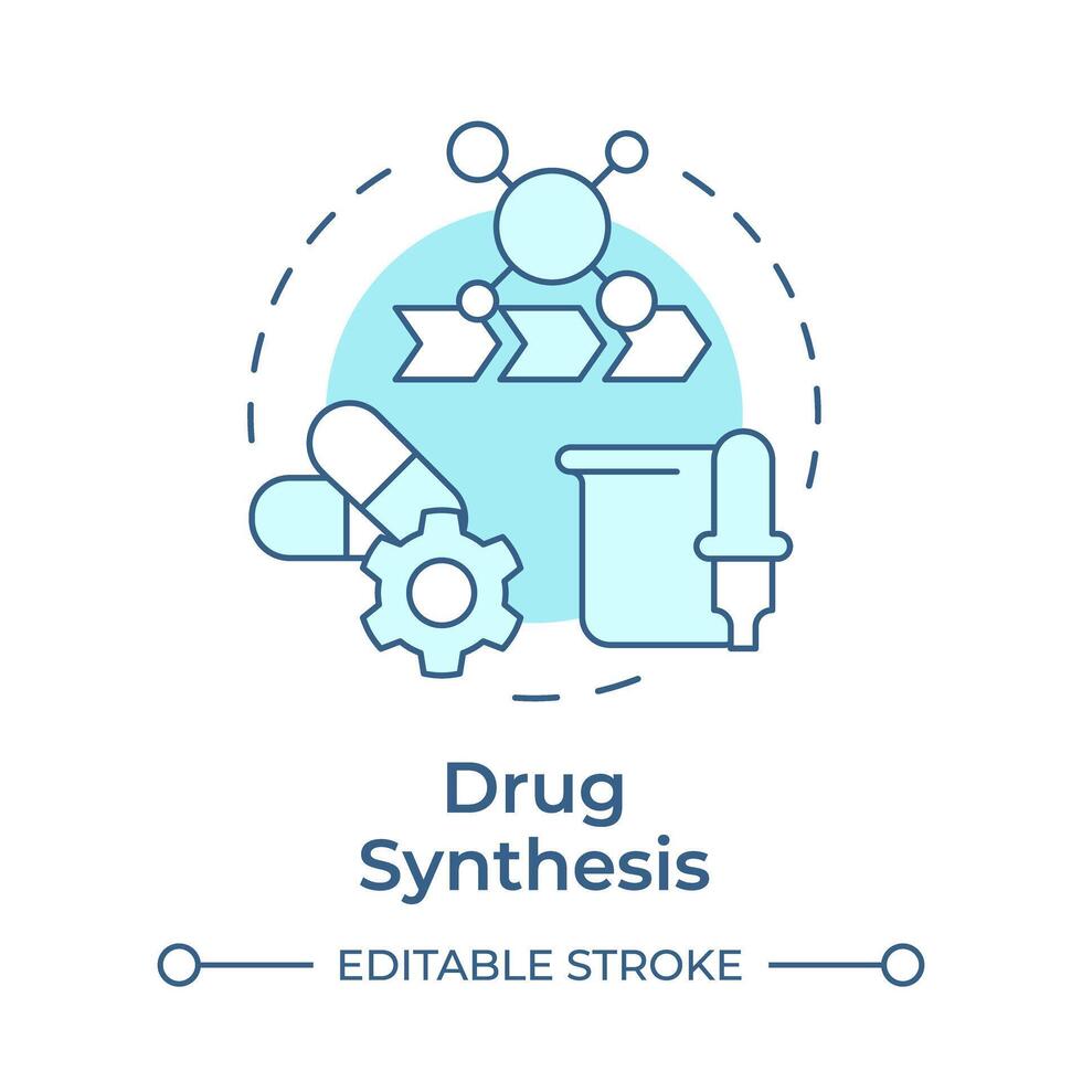Drug synthesis soft blue concept icon. Laboratory equipment. Medications mixing, compounding. Round shape line illustration. Abstract idea. Graphic design. Easy to use in infographic, article vector