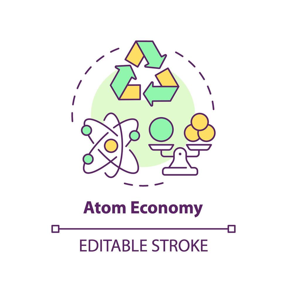 Atom economy multi color concept icon. Green chemistry, sustainable synthesis. Energy efficiency. Round shape line illustration. Abstract idea. Graphic design. Easy to use presentation, article vector
