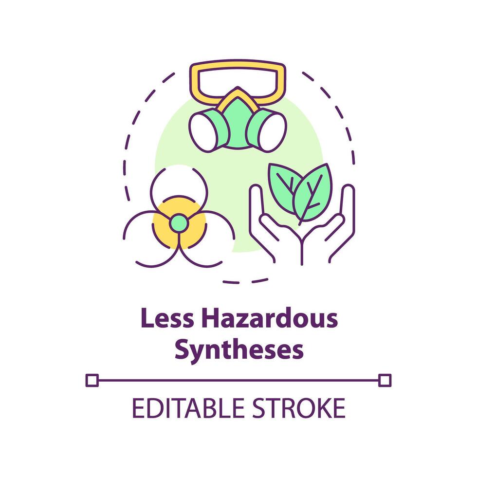 Less hazardous synthesis multi color concept icon. Minimal toxicity, eco friendly. Environmental impact. Round shape line illustration. Abstract idea. Graphic design. Easy to use presentation, article vector