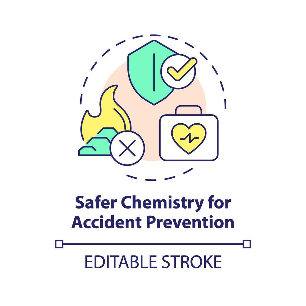 Accident prevention safer chemistry multi color concept icon. Material safety. Safe chemistry, risk reduce. Round shape line illustration. Abstract idea. Graphic design. Easy to use presentation vector