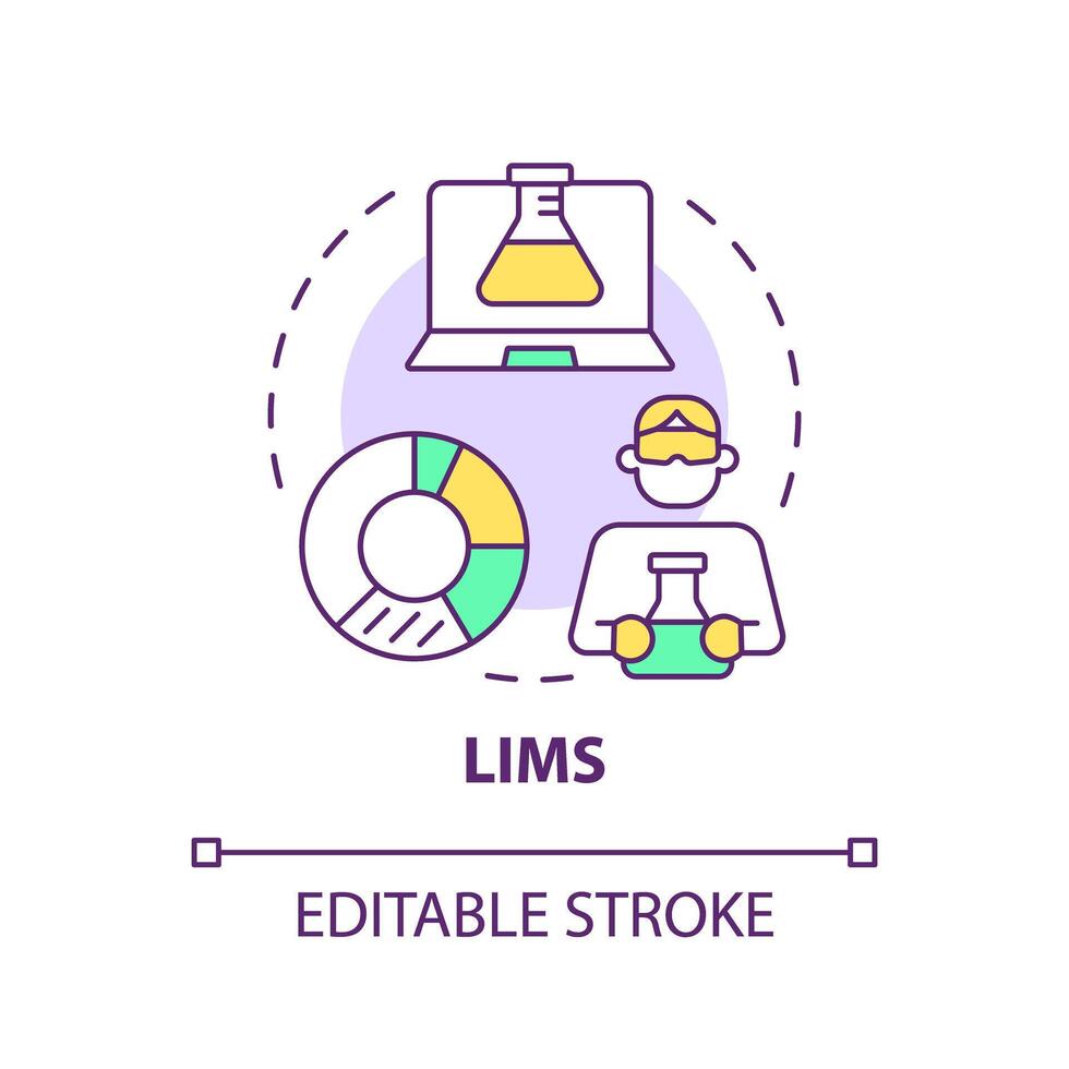 LIMS multi color concept icon. Laboratory information management, sample tracking. Personal protection. Round shape line illustration. Abstract idea. Graphic design. Easy to use presentation, article vector