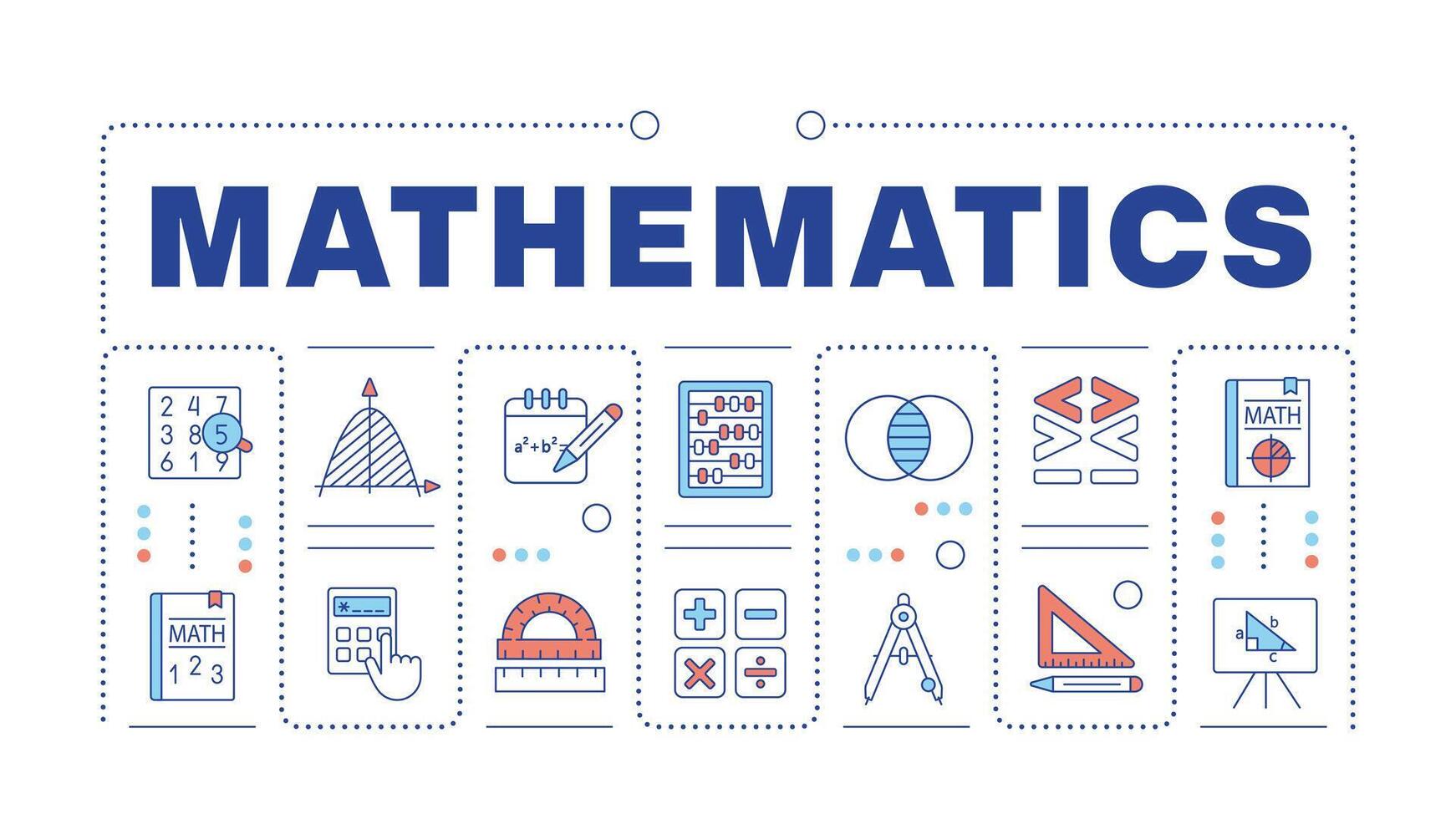 Mathematics light orange word concept isolated on white. Science calculations. Academic discipline. Creative illustration banner surrounded by editable line colorful icons vector