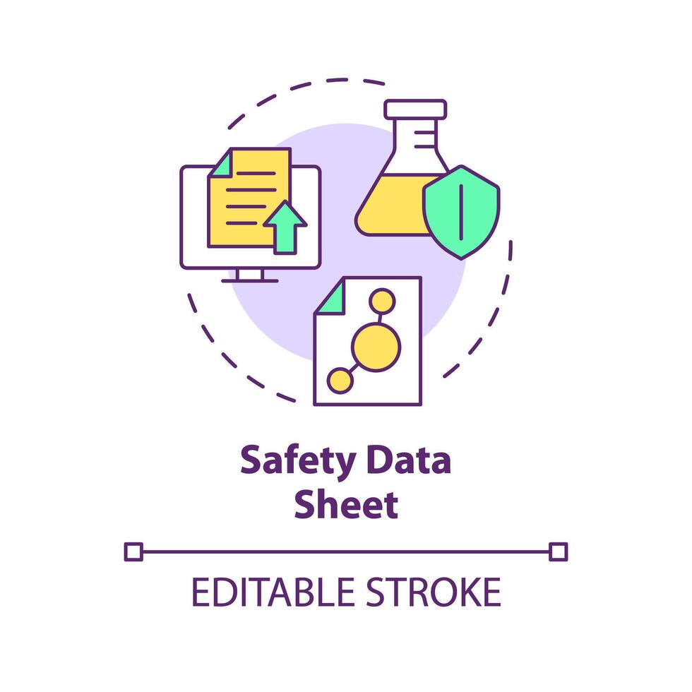 Safety data sheet multi color concept icon. Regulatory compliance. Incident prevention. Risk assessment. Round shape line illustration. Abstract idea. Graphic design. Easy to use presentation, article vector