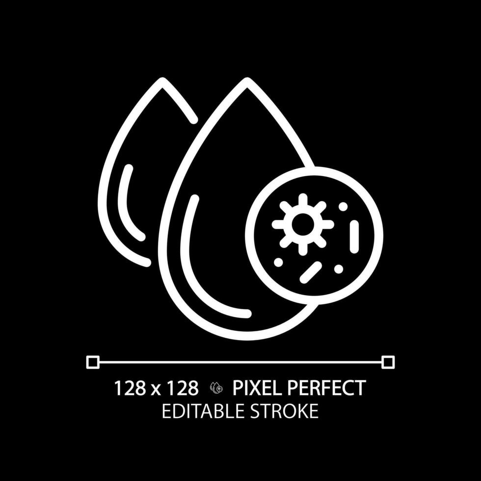 Dirty water white linear icon for dark theme. Waterborne pathogens. Infection risk. Water contamination. Thin line illustration. Isolated symbol for night mode. Editable stroke. Pixel perfect vector