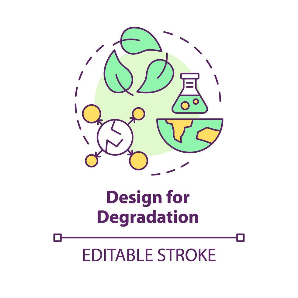 Design for degradation multi color concept icon. Biodegradable materials. Plastic recycling, waste reduce. Round shape line illustration. Abstract idea. Graphic design. Easy to use presentation vector