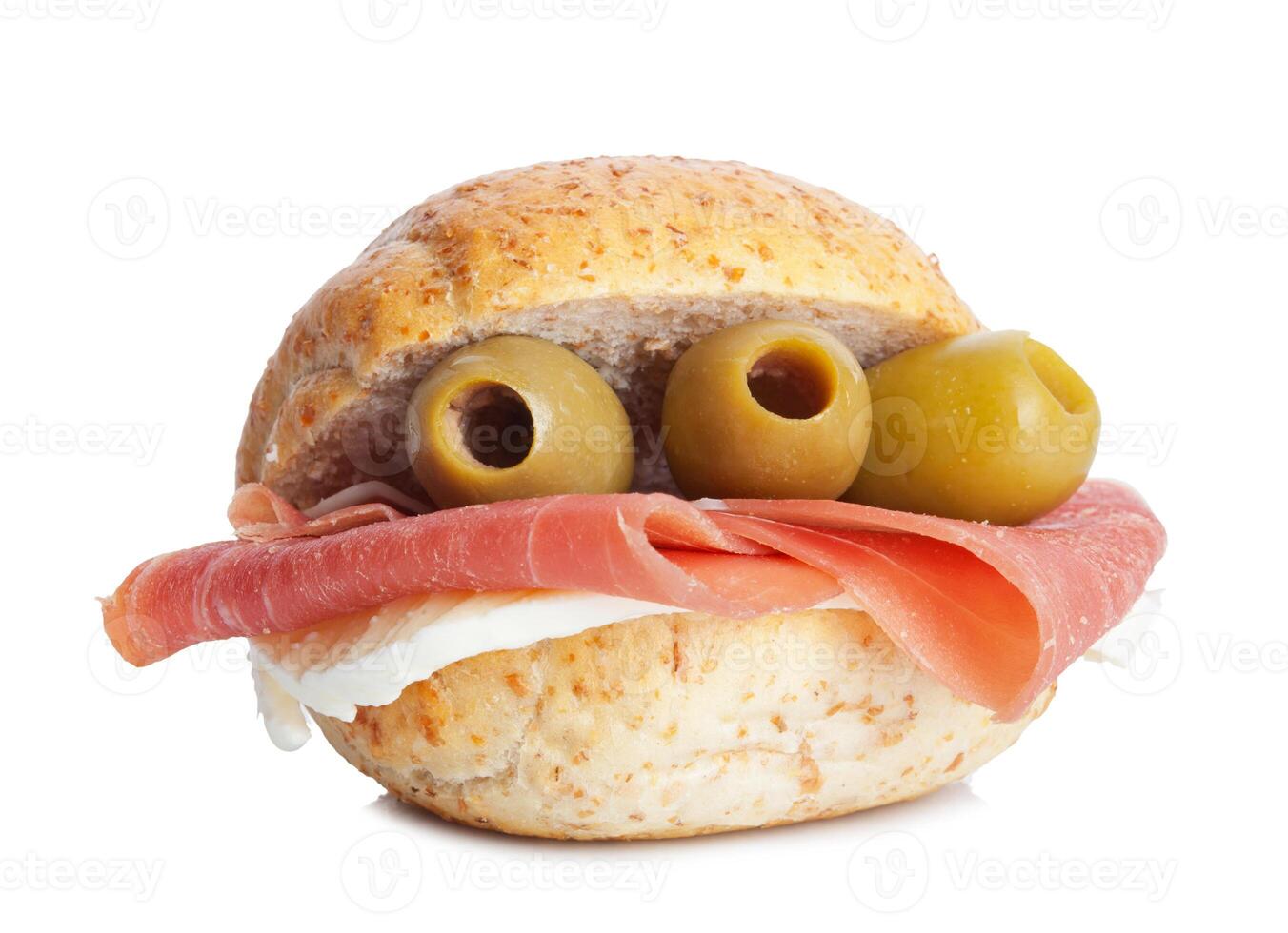 Sandwich with ham and olives with mozzarella photo