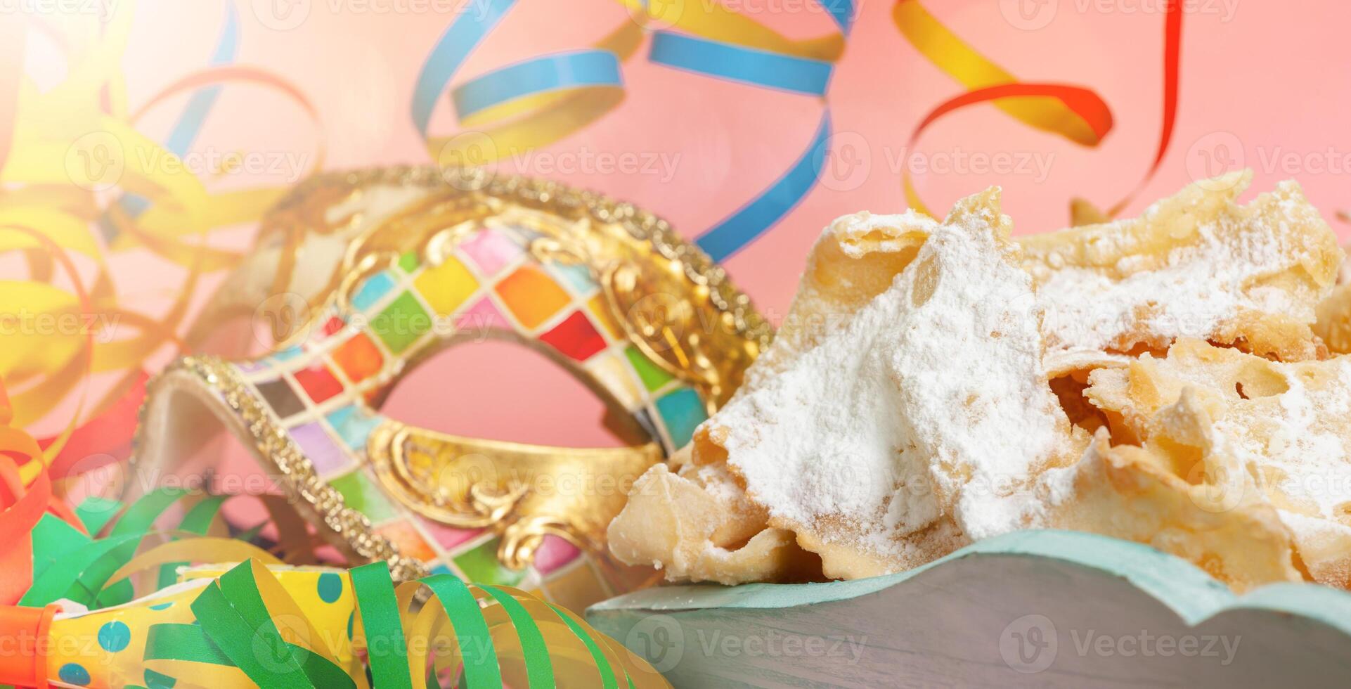 Chiacchiere or Cenci, typical Italian dessert for carnival. photo