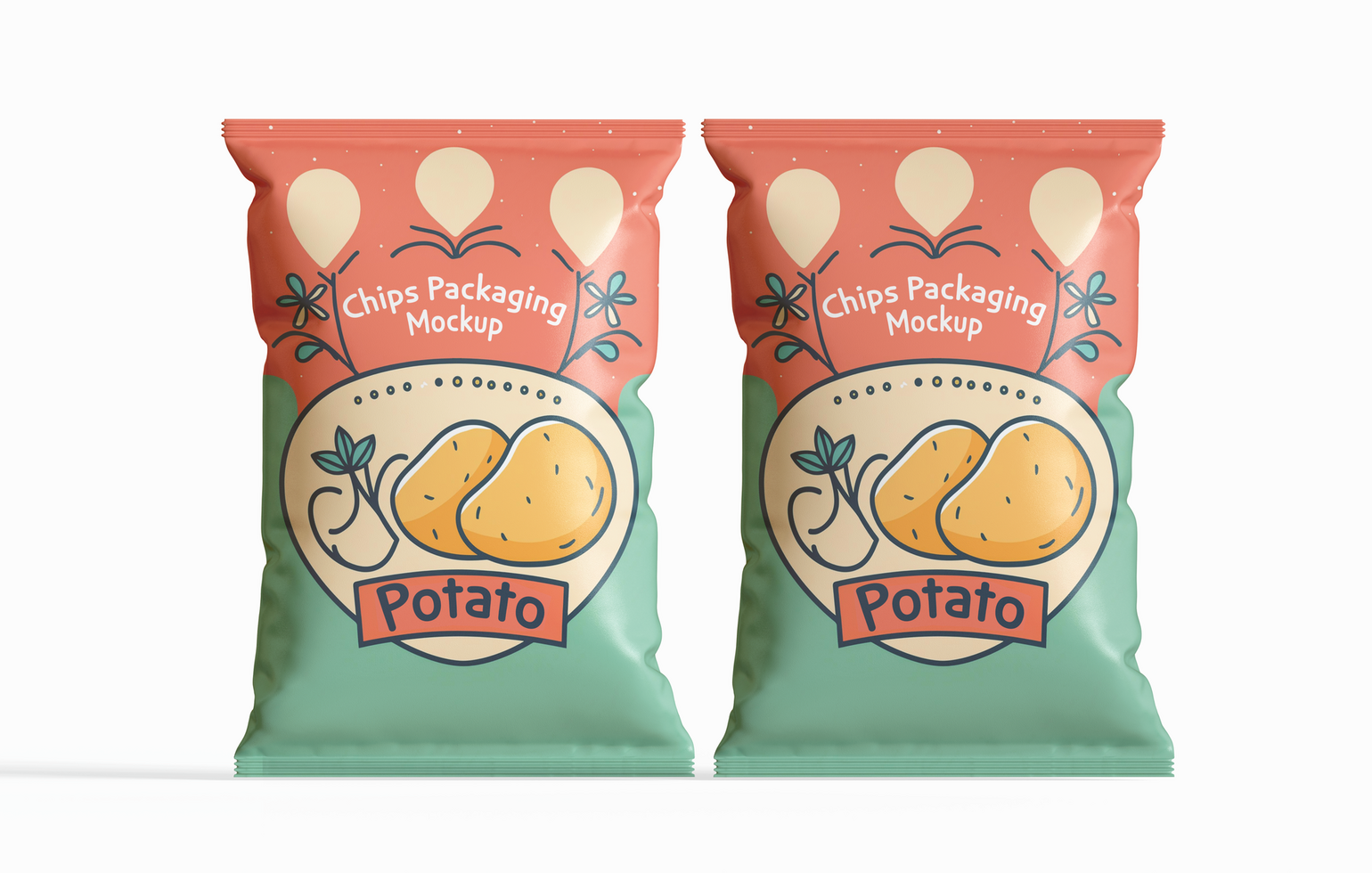 Realistic snack or chips packaging mockup editable psd