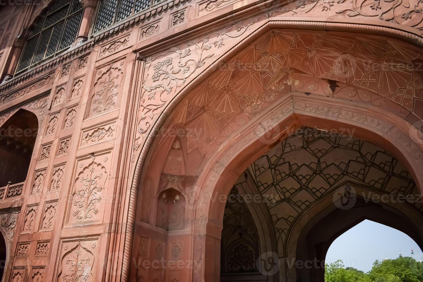 Architectural details of Lal Qila - Red Fort situated in Old Delhi, India, View inside Delhi Red Fort the famous Indian landmarks photo