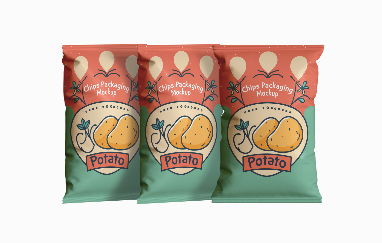Realistic snack or chips packaging mockup editable psd