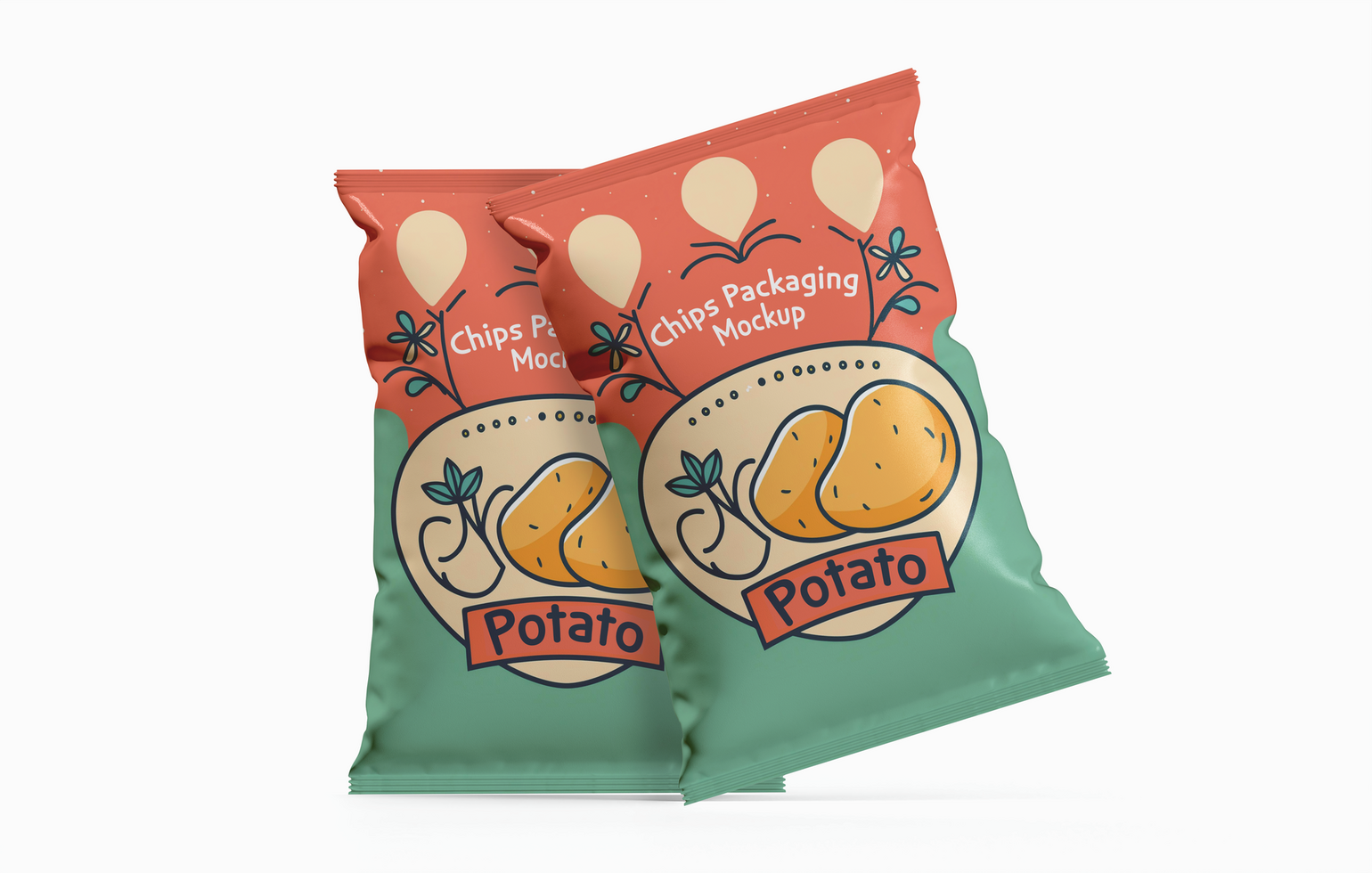 Realistic snack or chips packaging mockup editable psd