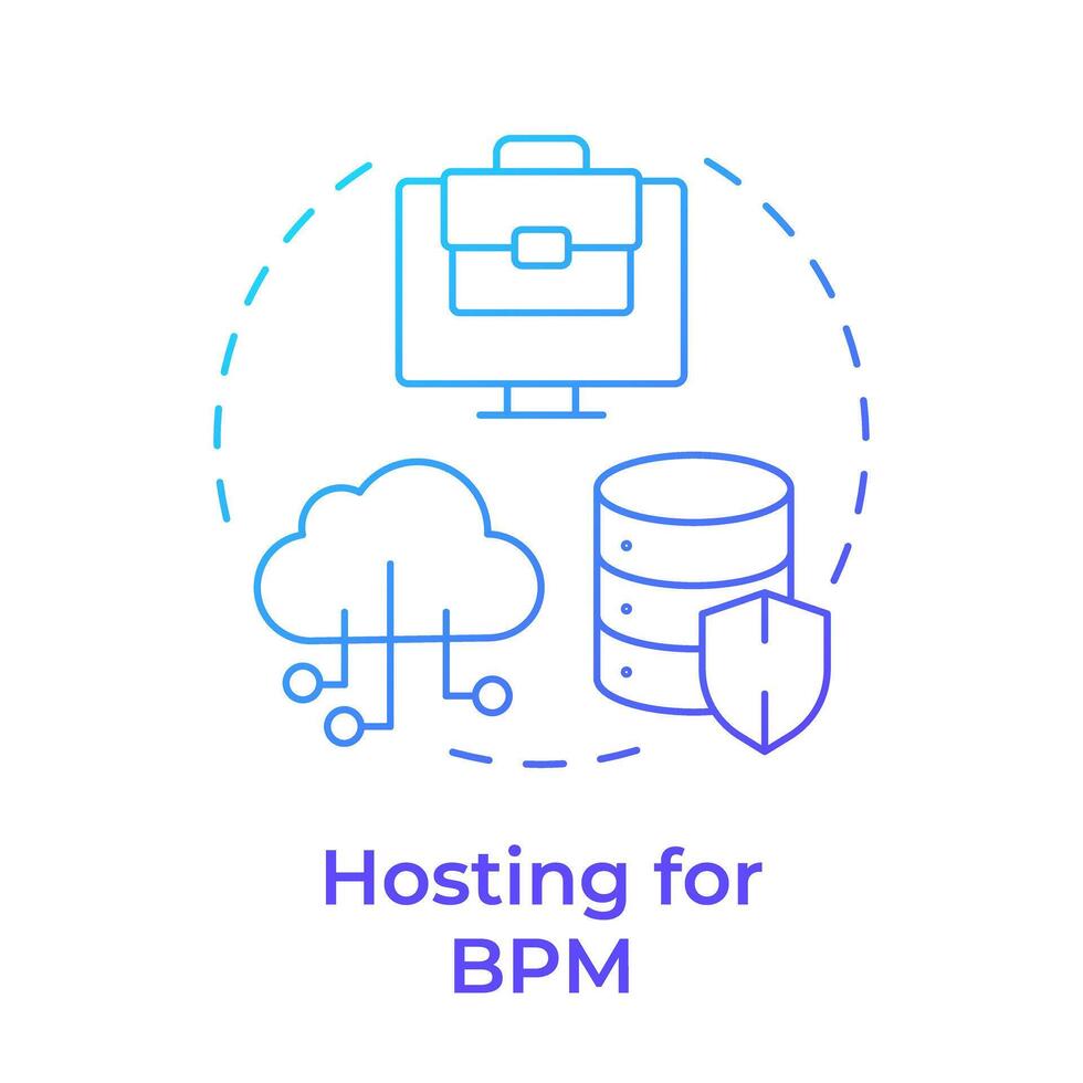 Hosting for BPM blue gradient concept icon. Cloud computing security. Data encryption. Round shape line illustration. Abstract idea. Graphic design. Easy to use in infographic, article vector