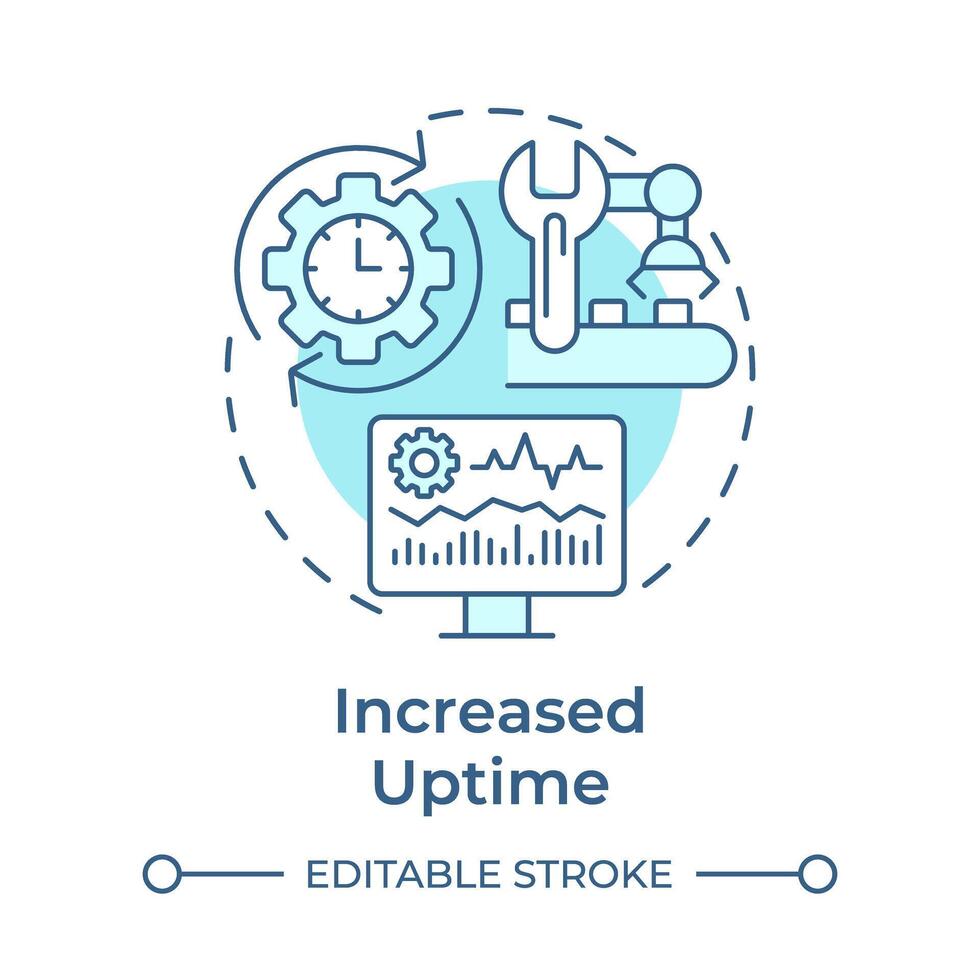 Increased uptime soft blue concept icon. Manufacturing execution, smart factory. Industrial control. Round shape line illustration. Abstract idea. Graphic design. Easy to use in infographic, article vector