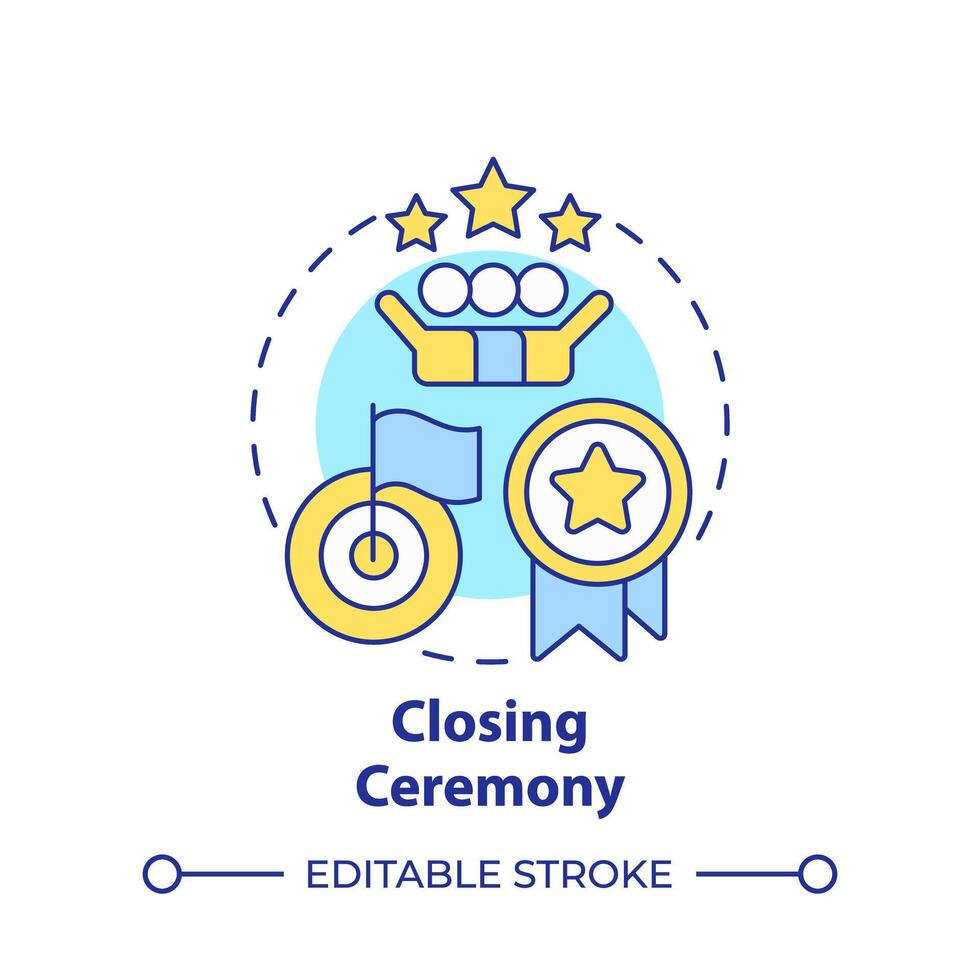 Closing ceremony multi color concept icon. Hackathon completion. Award ceremony. Winning team. Round shape line illustration. Abstract idea. Graphic design. Easy to use in promotional materials vector