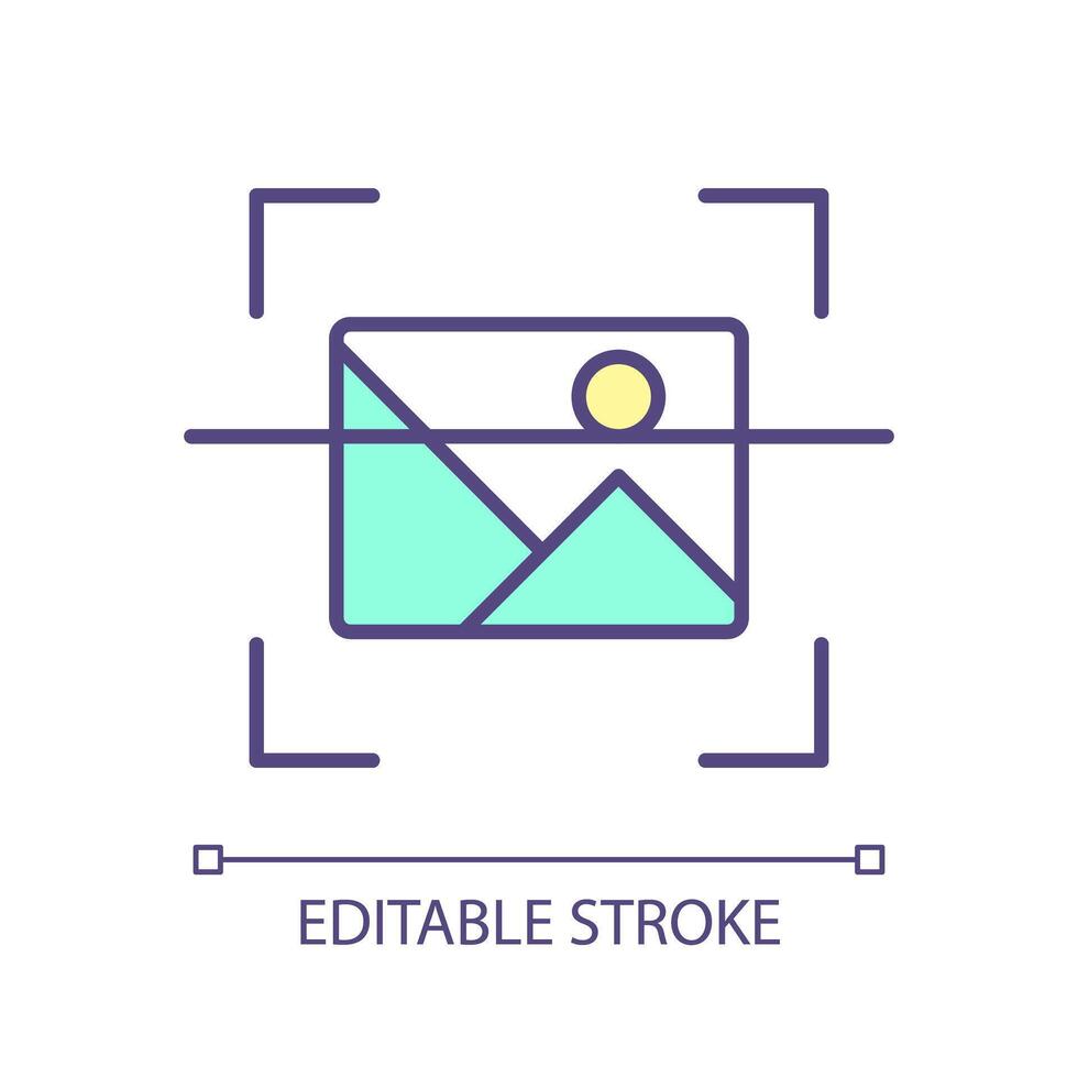 Image analyse RGB color icon. Visual content processing. Content generation. Computer vision, modern technology. Isolated illustration. Simple filled line drawing. Editable stroke vector