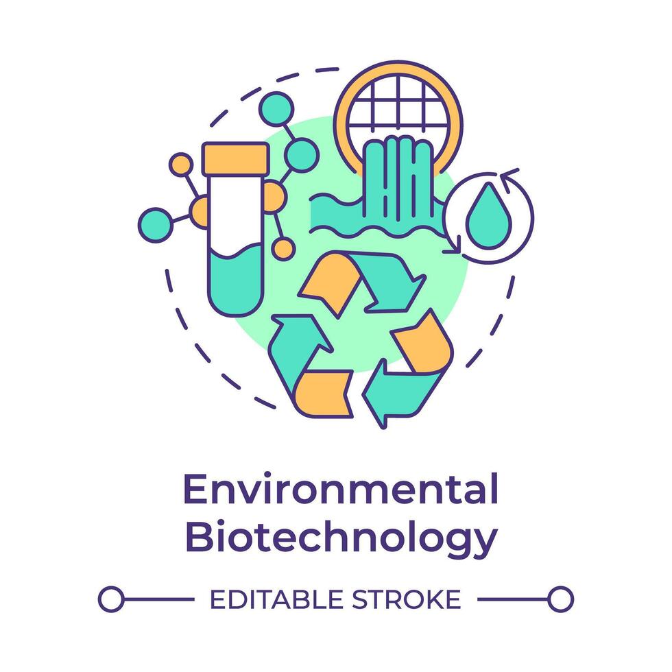 ambiental biotecnología multi color concepto icono. aguas residuales tratamiento. biorremediación. residuos reciclaje. redondo forma línea ilustración. resumen idea. gráfico diseño. fácil a utilizar en presentación vector