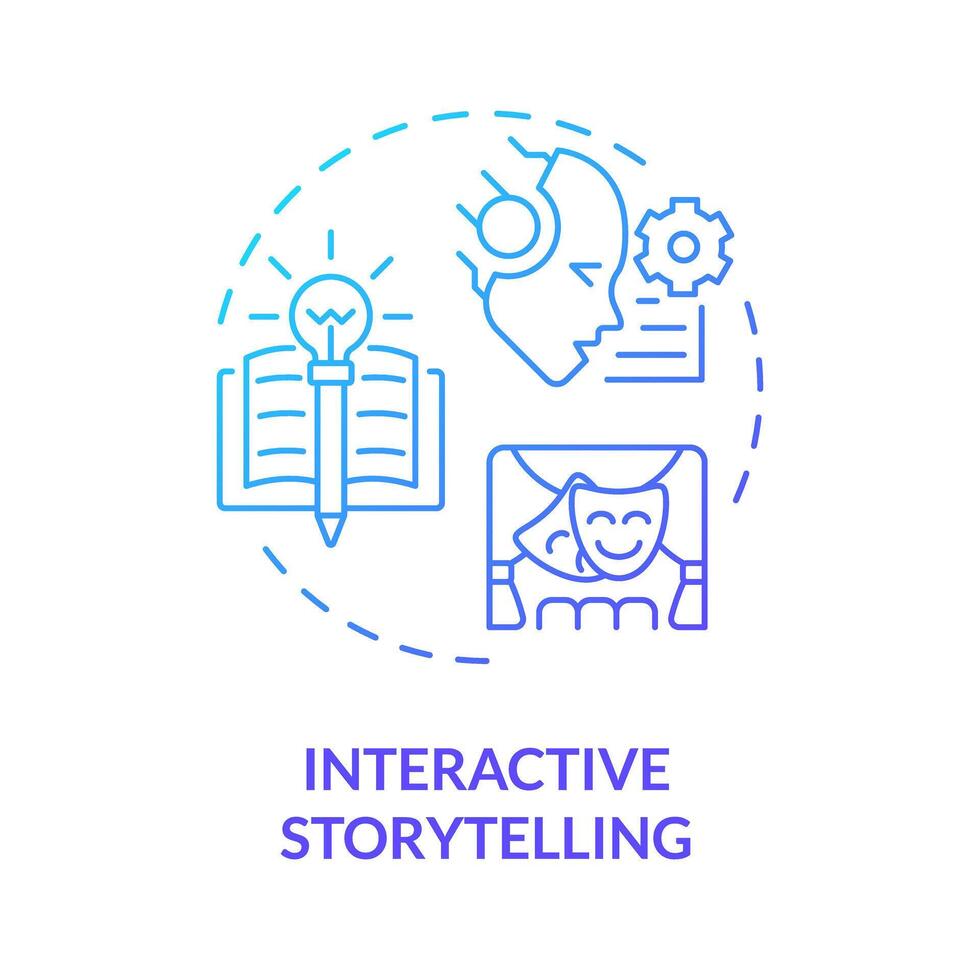 Interactive storytelling blue gradient concept icon. Prompt engineering technique. Role playing with chatbot. Round shape line illustration. Abstract idea. Graphic design. Easy to use in article vector
