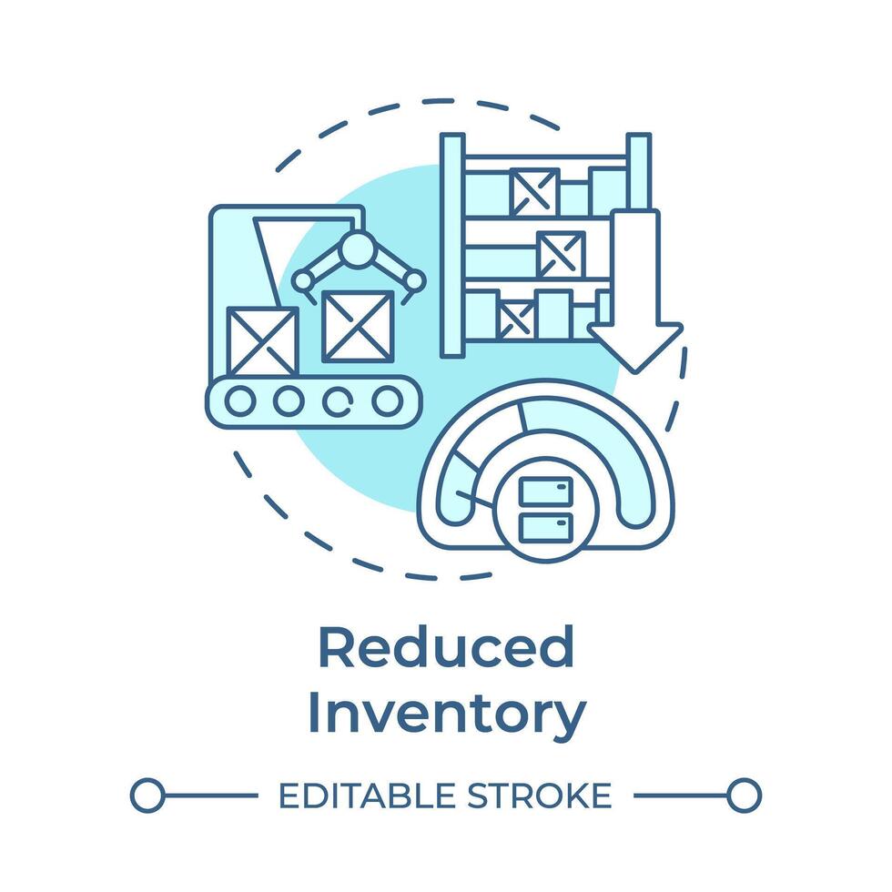 Reduced inventory soft blue concept icon. Supply chain management. Production processes optimization. Round shape line illustration. Abstract idea. Graphic design. Easy to use in infographic vector