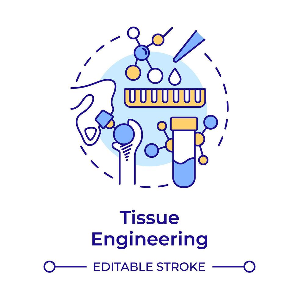 Tissue engineering multi color concept icon. Organ regeneration. Health technology. Biotechnology. Round shape line illustration. Abstract idea. Graphic design. Easy to use in presentation vector