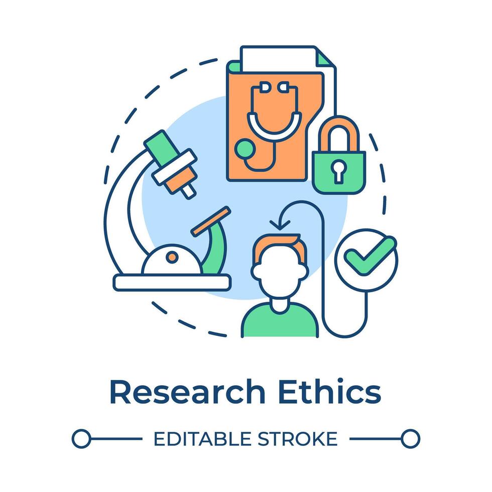 Research ethics multi color concept icon. Research participant rights. Confidentiality and security. Round shape line illustration. Abstract idea. Graphic design. Easy to use in presentation vector