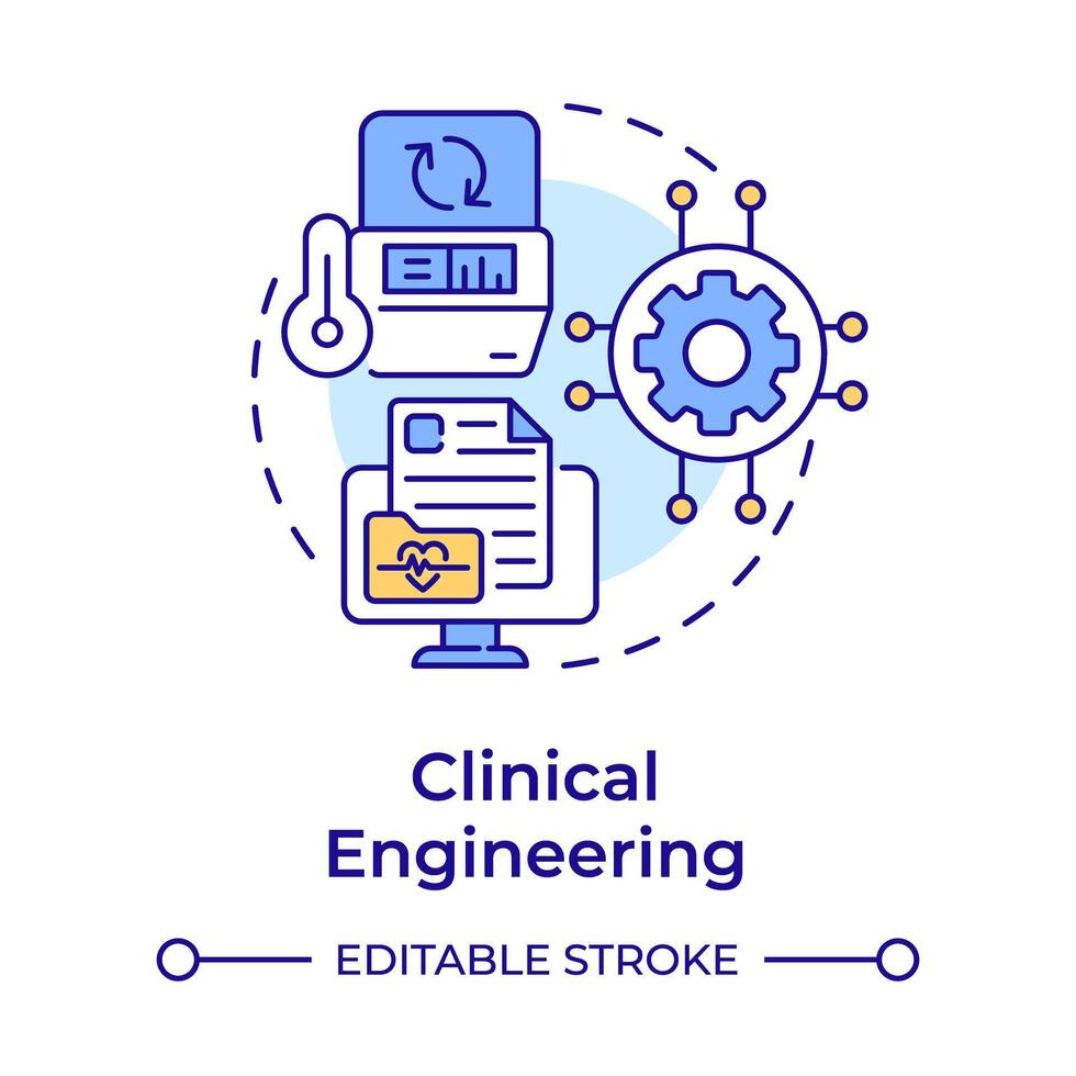 Clinical engineering multi color concept icon. Medical equipment. Patient monitoring and care. Round shape line illustration. Abstract idea. Graphic design. Easy to use in presentation vector