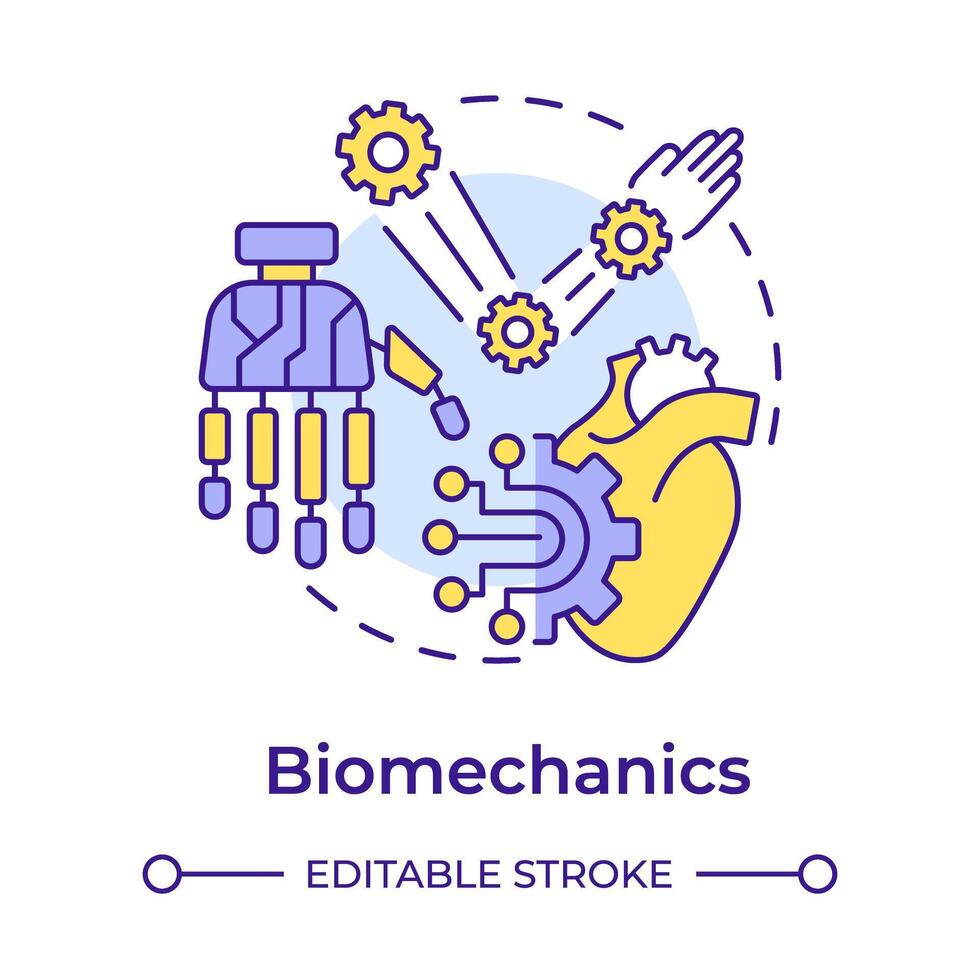 Biomechanics multi color concept icon. Function of biological systems. Medical engineering. Round shape line illustration. Abstract idea. Graphic design. Easy to use in presentation vector