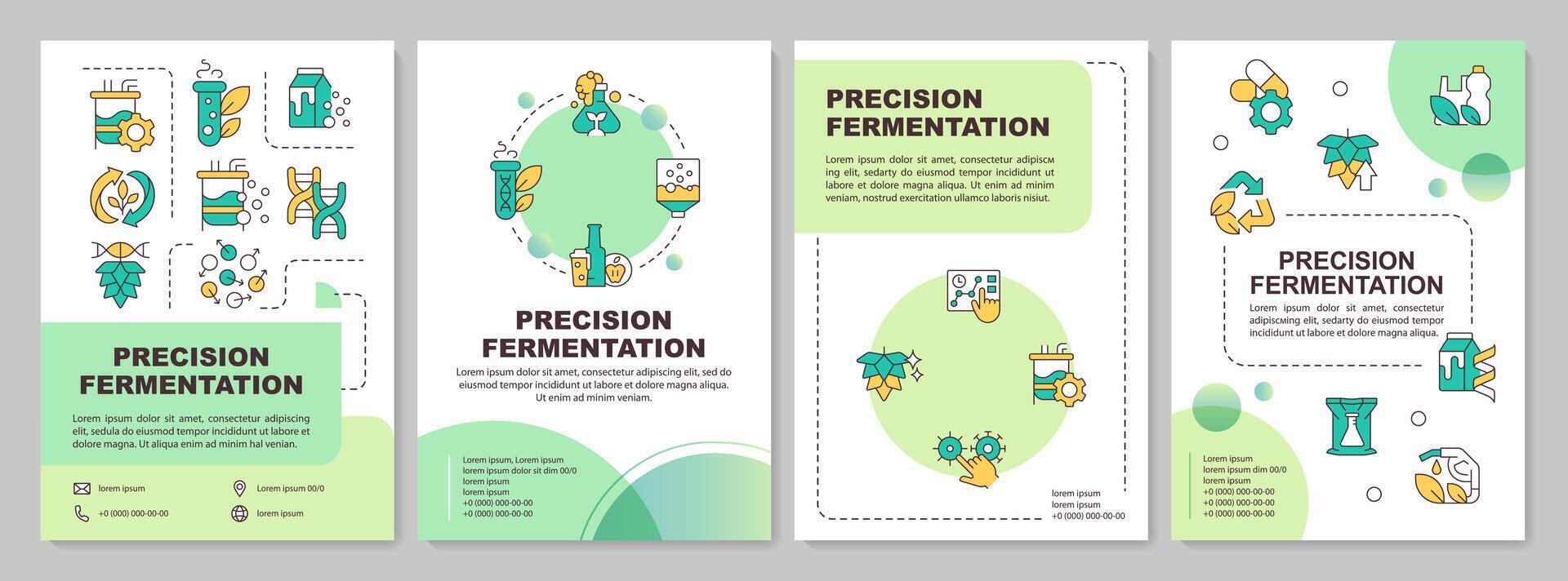 Precision fermentation green circle brochure template. Leaflet design with linear icons. Editable 4 layouts for presentation, annual reports vector