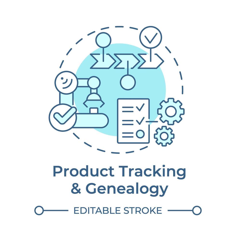 Product tracking and genealogy soft blue concept icon. Traceability manufacturing. Task accomplishment. Round shape line illustration. Abstract idea. Graphic design. Easy to use in infographic vector
