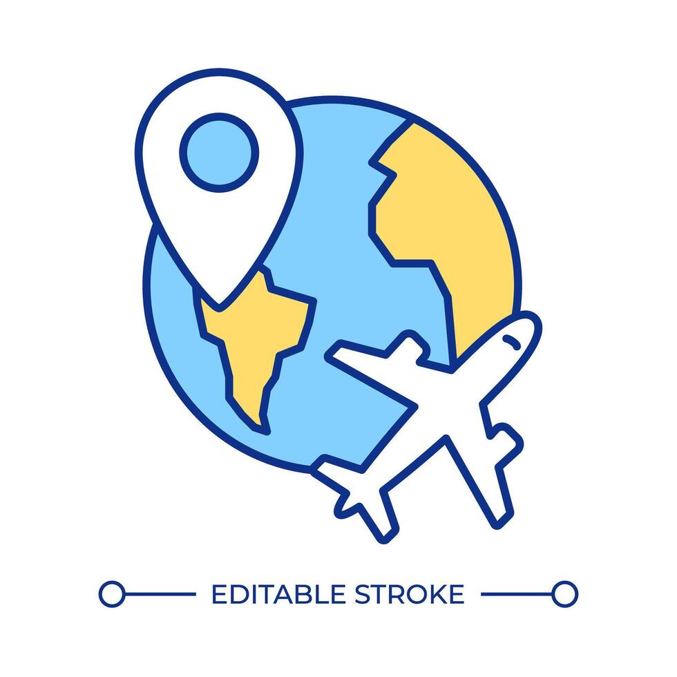 Global travel RGB color icon. International flight. Tourism industry. Flight destination. Air transportation. Isolated illustration. Simple filled line drawing. Editable stroke vector