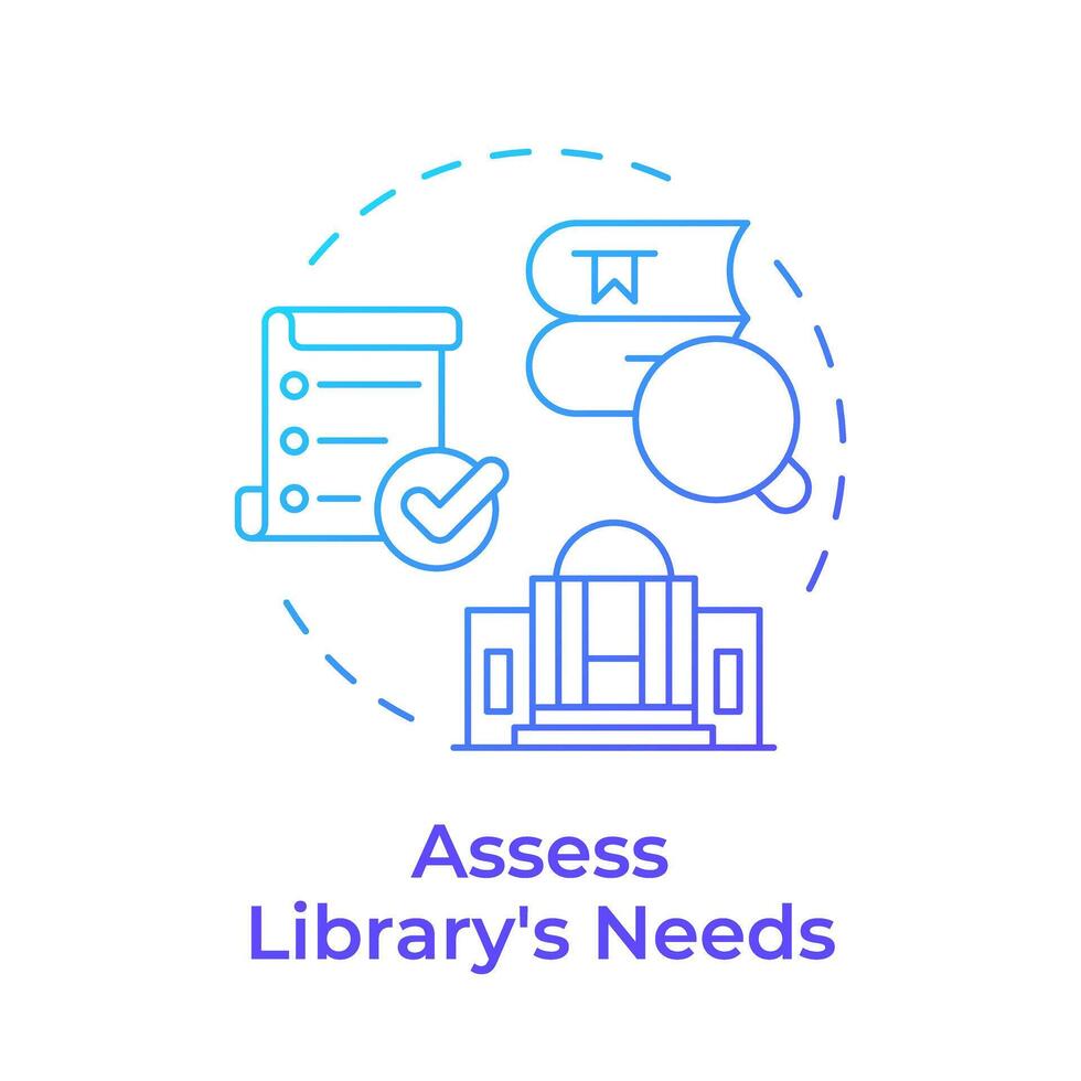 Assess library needs blue gradient concept icon. Book maintenance, service improvement. Round shape line illustration. Abstract idea. Graphic design. Easy to use in infographic, blog post vector