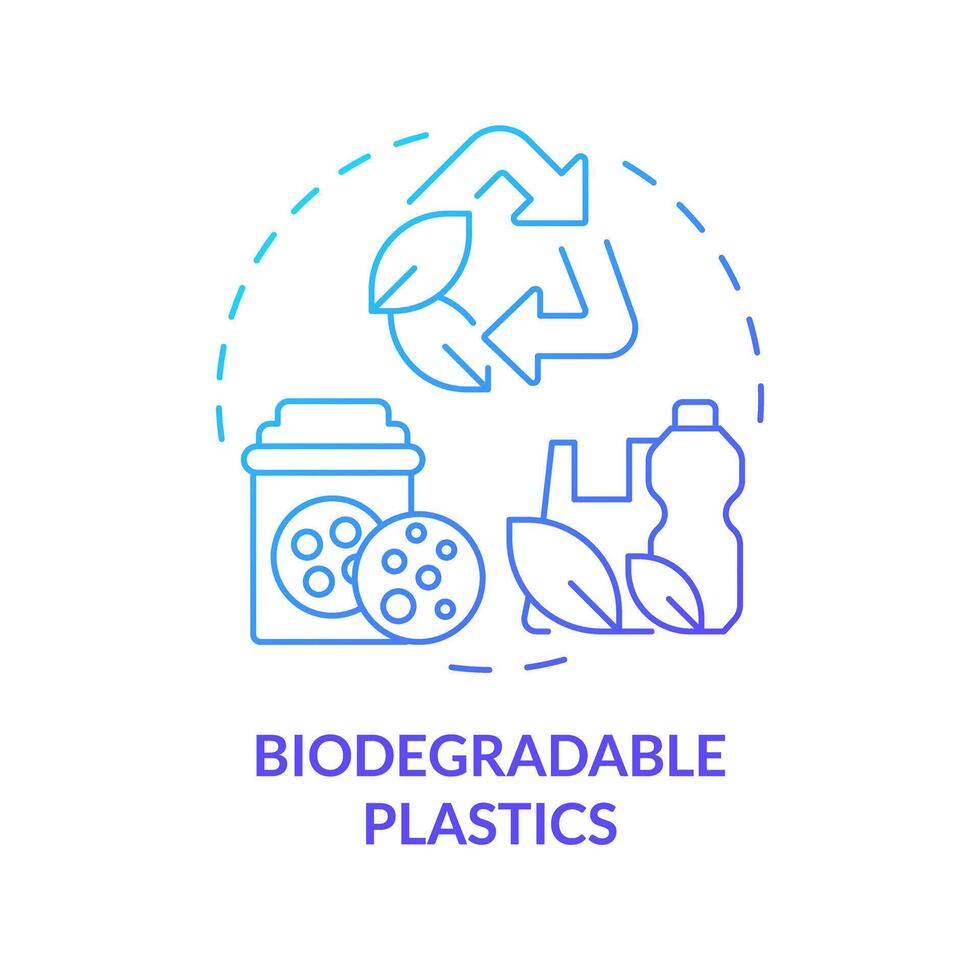 Biodegradable plastics blue gradient concept icon. Biopolymers recycling, pollution reduce. Environment preservation. Round shape line illustration. Abstract idea. Graphic design. Easy to use in vector