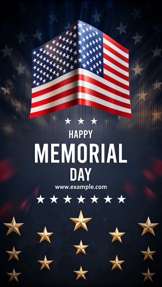 A patriotic poster for Memorial Day featuring a red, white psd
