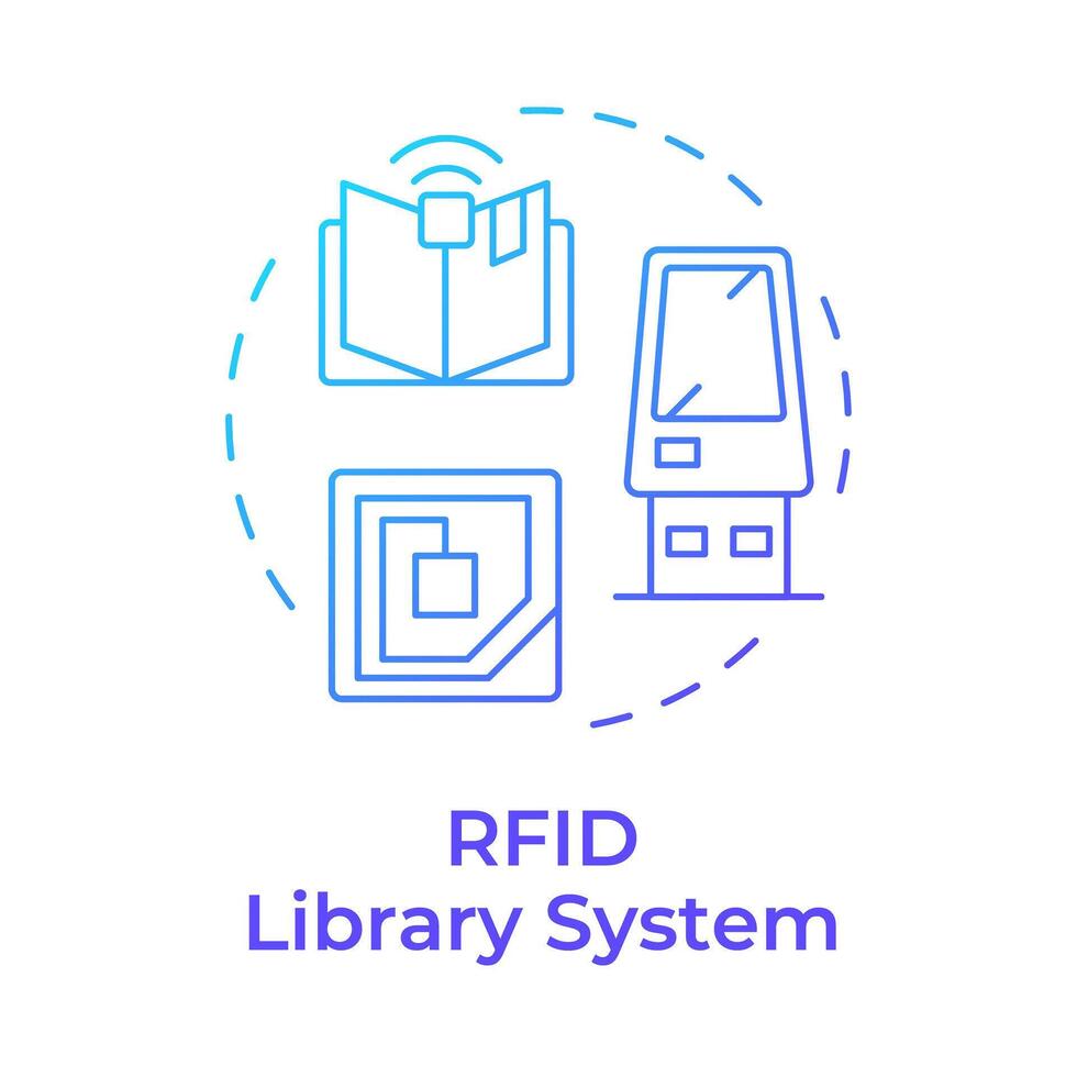 rfid biblioteca sistema azul degradado concepto icono. usuario servicio, clasificación organización. redondo forma línea ilustración. resumen idea. gráfico diseño. fácil a utilizar en infografía, Blog enviar vector