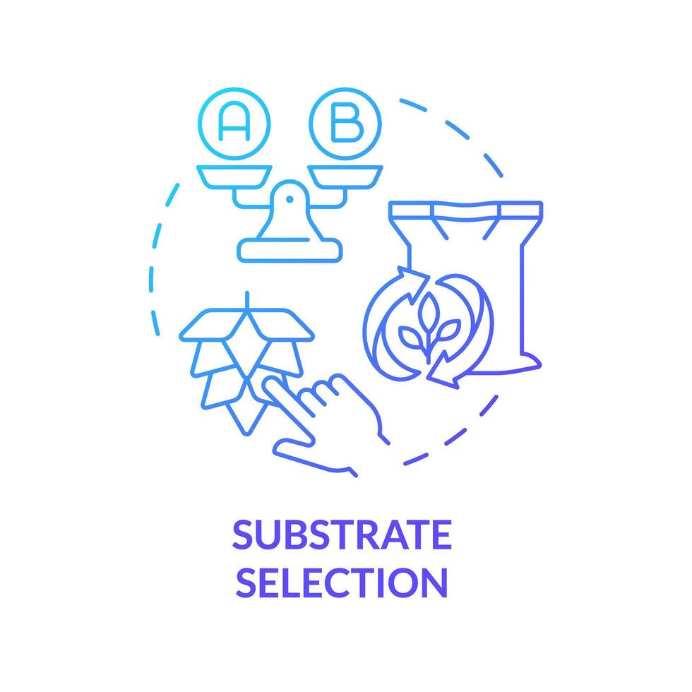 Substrate selection blue gradient concept icon. Agriculture bioprocessing, synthetic biofertilizers. Biofuel production. Round shape line illustration. Abstract idea. Graphic design. Easy to use vector