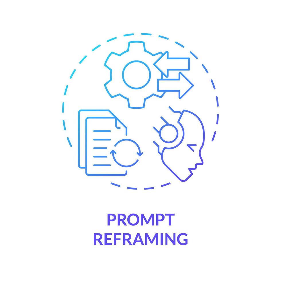 Prompt reframing blue gradient concept icon. Prompt engineering technique. Rephrase and change instruction. Round shape line illustration. Abstract idea. Graphic design. Easy to use in article vector