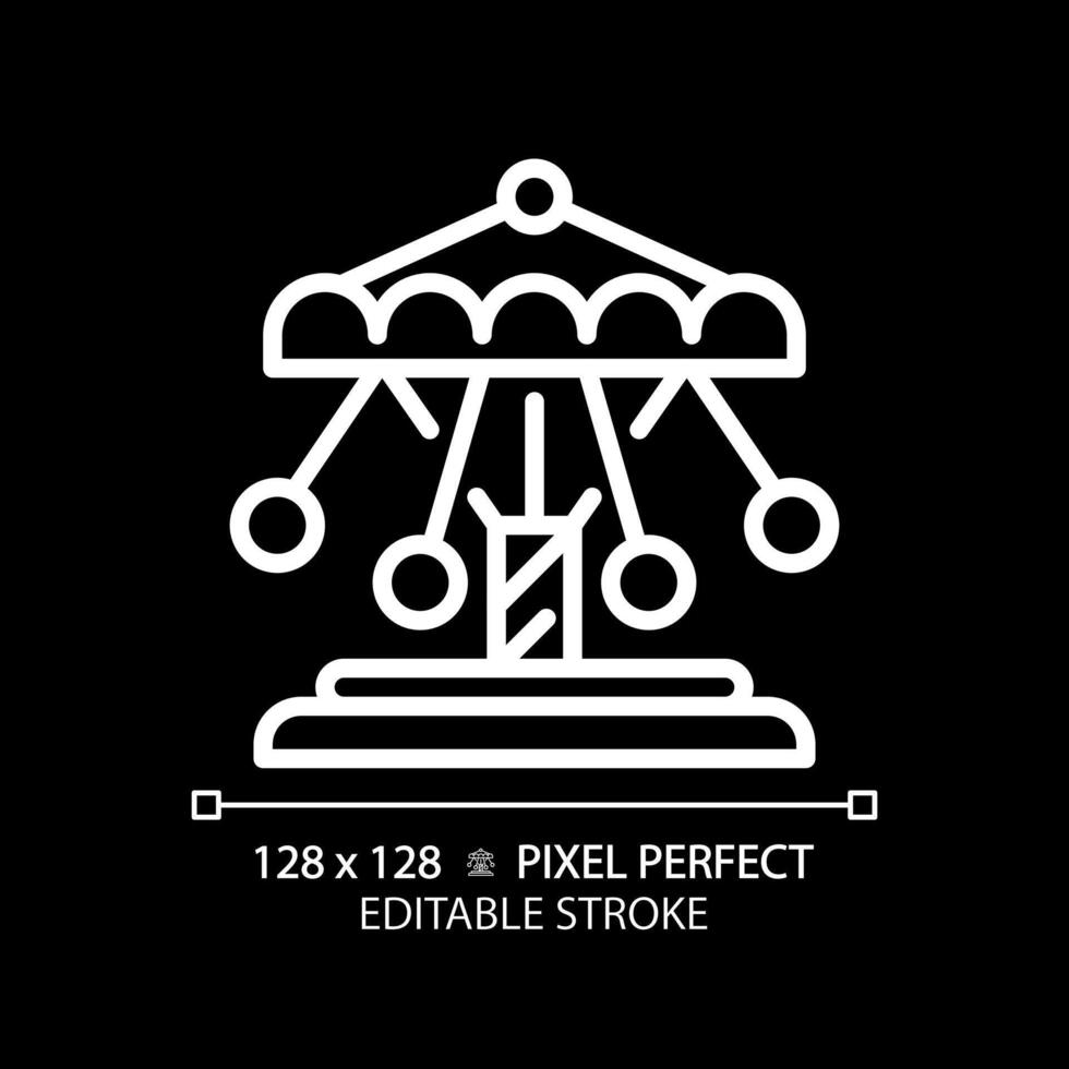 Swinging chain carousel pixel perfect white linear icon for dark theme. Fairground park attraction. Ride entertainment. Thin line illustration. Isolated symbol for night mode. Editable stroke vector