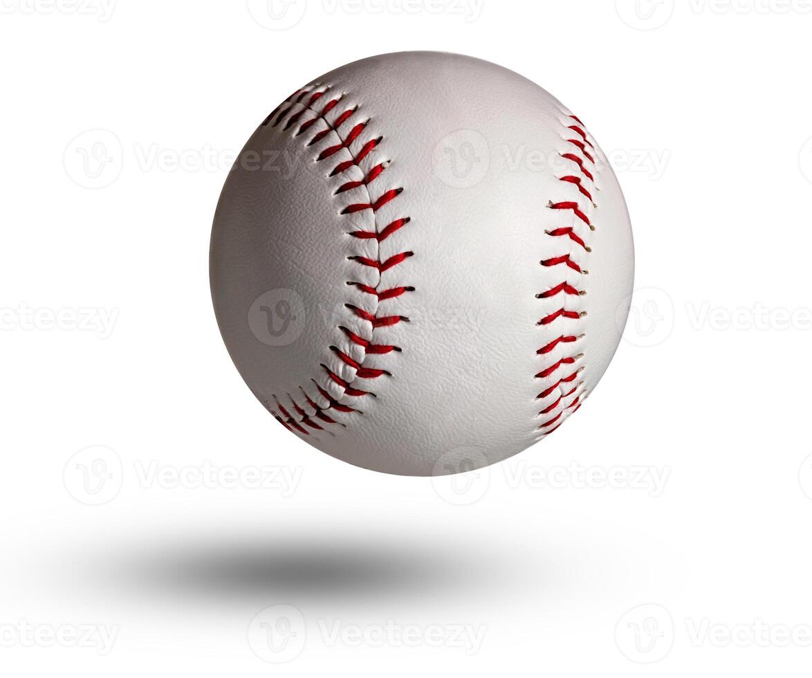 Isolated baseball on a white background and red stitching. photo