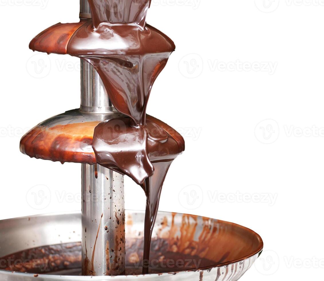 Chocolate fountain on white background photo