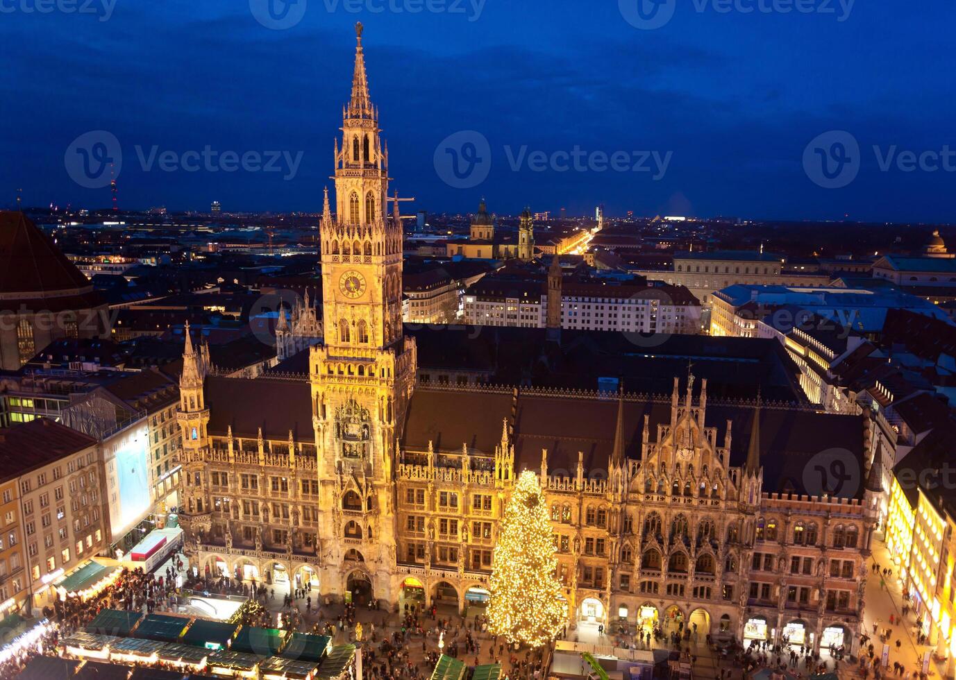 Aerial image of Munich with Christmas Market photo